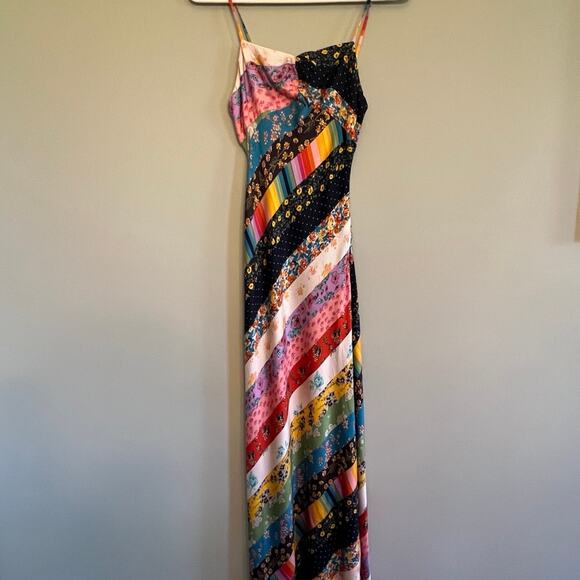 Free People Fiona Maxi Bodycon Dress Confetti Rainbow Striped Floral Boho S - Picture 5 of 11